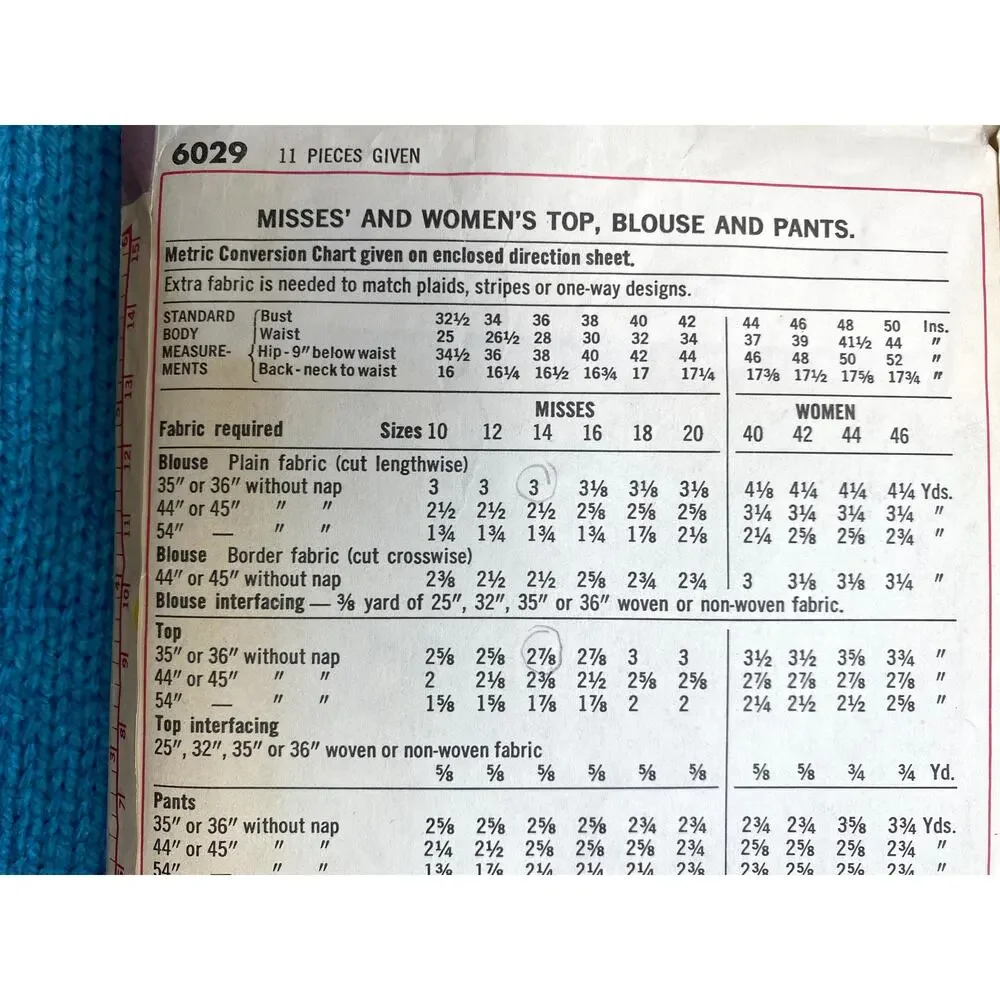 Simplicity 6029 Sewing pattern Wide leg pant top blouse 1970s size 14